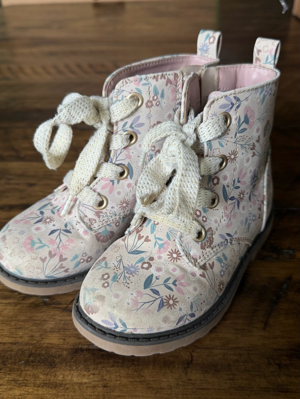 Cat & Jack Pastel Floral Lace-Up Ankle Boots - Pink & Cream
